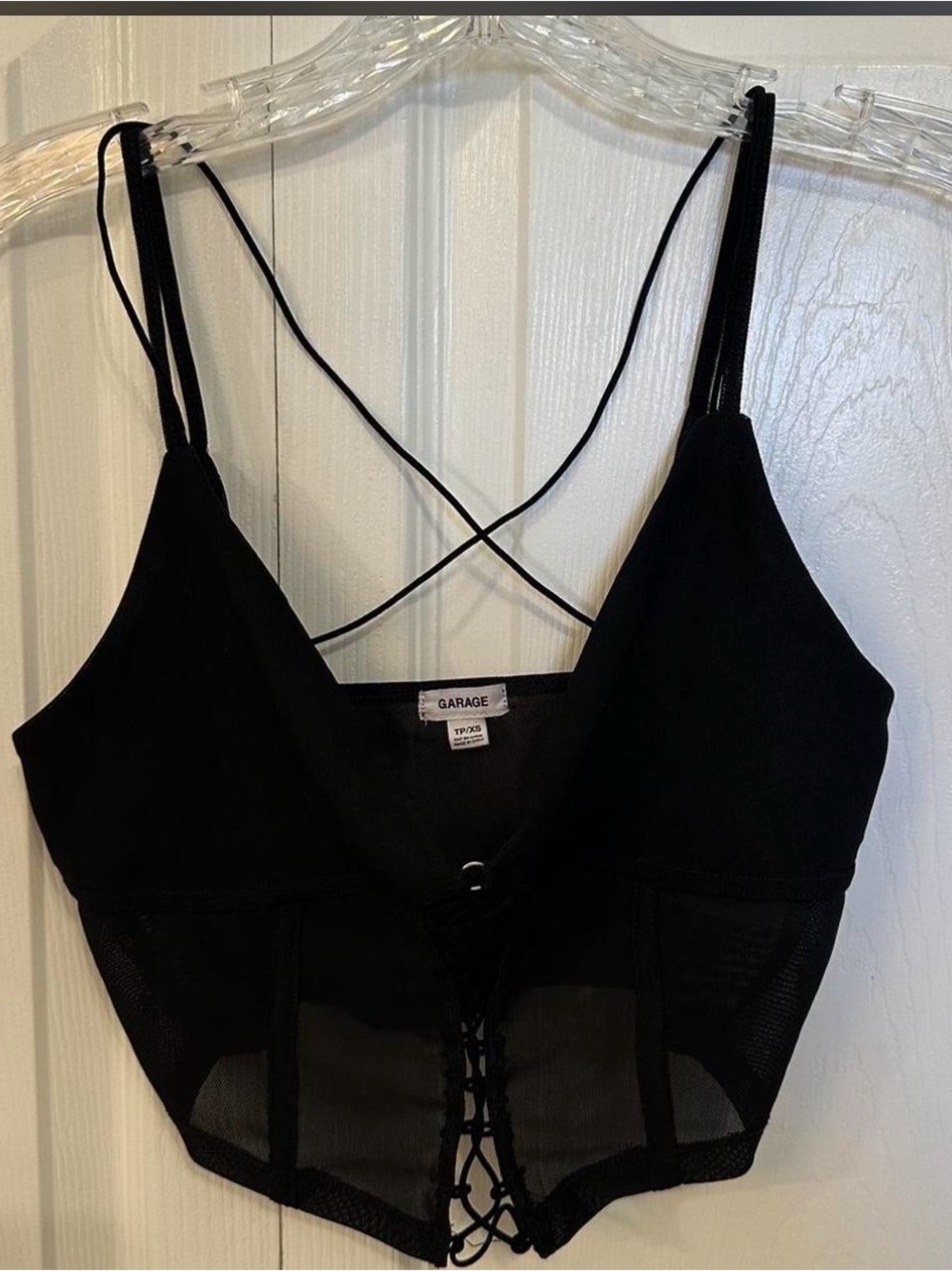 Garage Black Mesh Spaghetti Strap Top